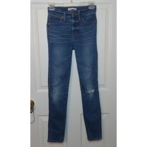 Madewell 9" High Rise Skinny Jeans Distressed Medium Blue Acid Wash Size 24